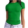 thumbnail image 2 of Babysbule T-Shirts pour Femmes 2025 Nouvelles Arrivées d'Été T-Shirts pour Femmes à Manches Courtes Couleur Unie Basique Col Ras du Cou Coupe Ajustée Haut Chandail T-shirt, 2 of 7
