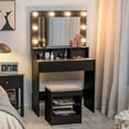 thumbnail image 1 of Costway Ensemble de Coiffeuse avec Miroir Éclairé 8 Ampoules DEL Grand Tiroir Coussin Tabouret, 1 of 10