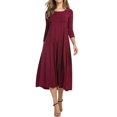 thumbnail image 1 of Col Rond à Manches Mi-Longues Couleur Unie Grande Robe Swing Patchwork Coutures 3/4 Manches Col Rond Swing Robe Mi-Longue, 1 of 3