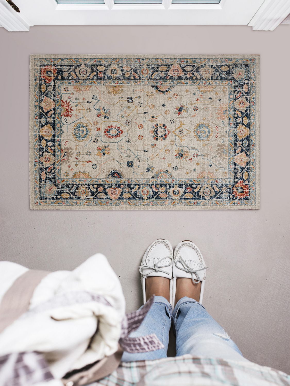 Tapis d'appoint Grand Zéro Leona ivoire & bleu de 3 pi x