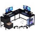 thumbnail image 2 of GIKPAL Bureau d'Ordinateur en Forme de L, Bureau de Jeu Réversible avec Tiroirs, Bureau d'Angle avec Étagères de Rangement et Support pour Moniteur, Bureau de Travail à Domicile, Noir, 2 of 10