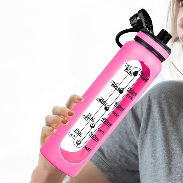 Feltree 1000Ml Large Capacity Graduated Glass Water Bottle with Handle for Sports, Gym, Office and Home Use