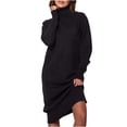 thumbnail image 1 of cfhntfmh Robes Chandails pour Femmes Tricot Doux Col Montant Manches Longues Robe Chandail Fête Décontractée Couleur Unie Robe Mini, 1 of 3