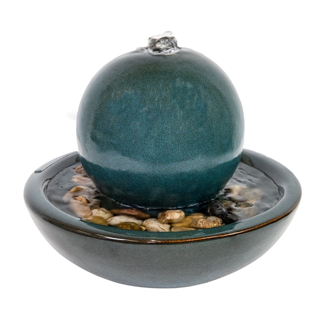 Sunnydaze Indoor Home Decorative Smooth Glazed Ceramic Orb Tabletop Water Fountain Feature - 7" - Teal