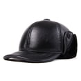 thumbnail image 1 of Men's Genuine Leather Duckbill Baseball Cap with Thick Fleece Lining, Warm Winter Hat, 1 of 6