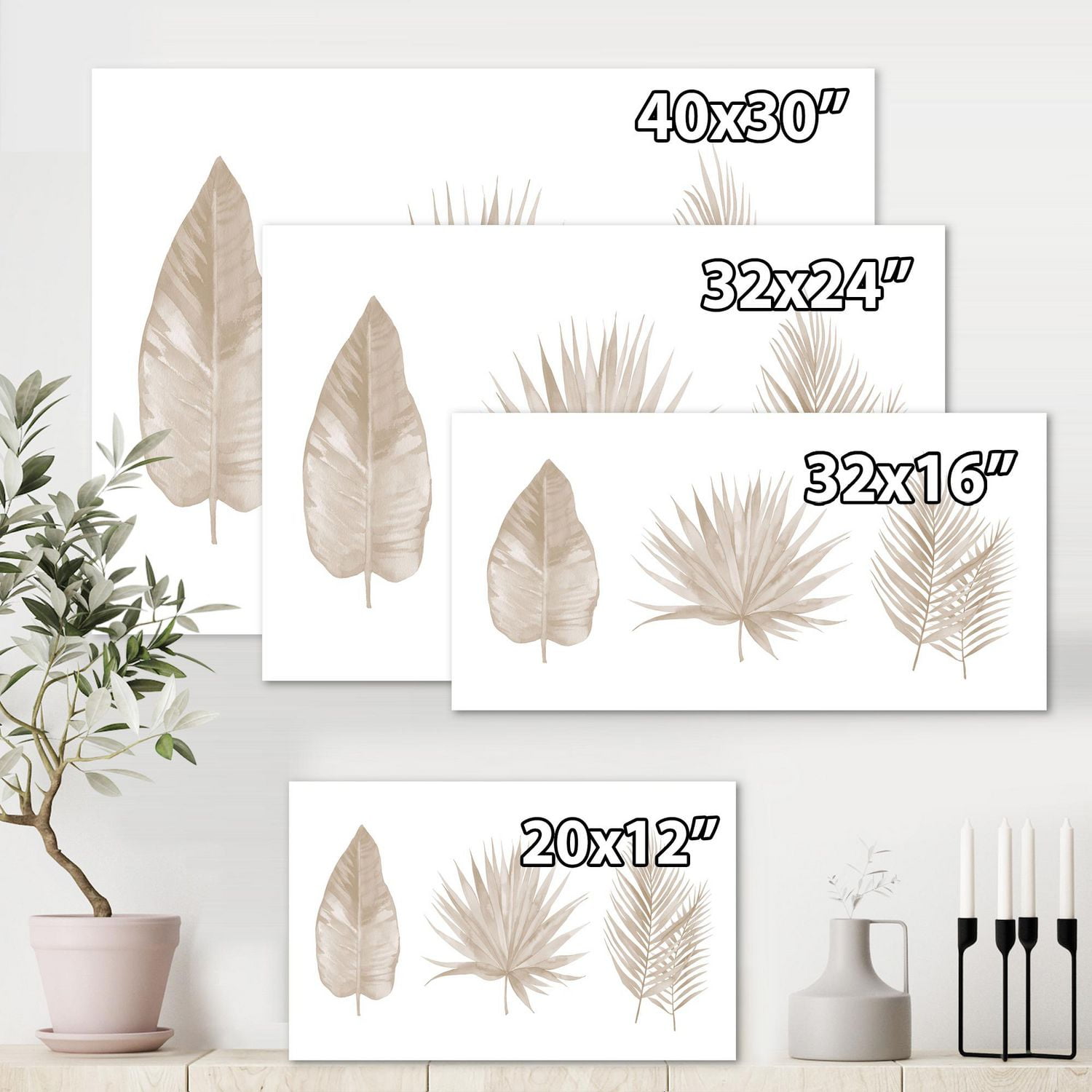 Designart Feuilles Tropicales Beiges Art mural sur toile