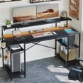 thumbnail image 2 of Bestier Gaming Desk with LED Light & Outlets 55" Computer Desk with Monitor Stand, Black Carbon Fiber, 2 of 9