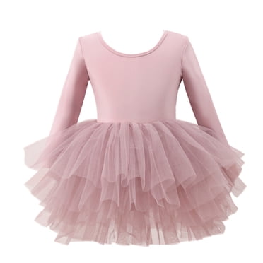 Robe de Danse pour Filles Jupe Tutu de Performance Manches Longues Col Rond Tenue de Ballet en Mousseline pour Âges 3 10 Printemps Été Costume de Récital Robes pour Filles Rose Vif P/5 Y-6 Y