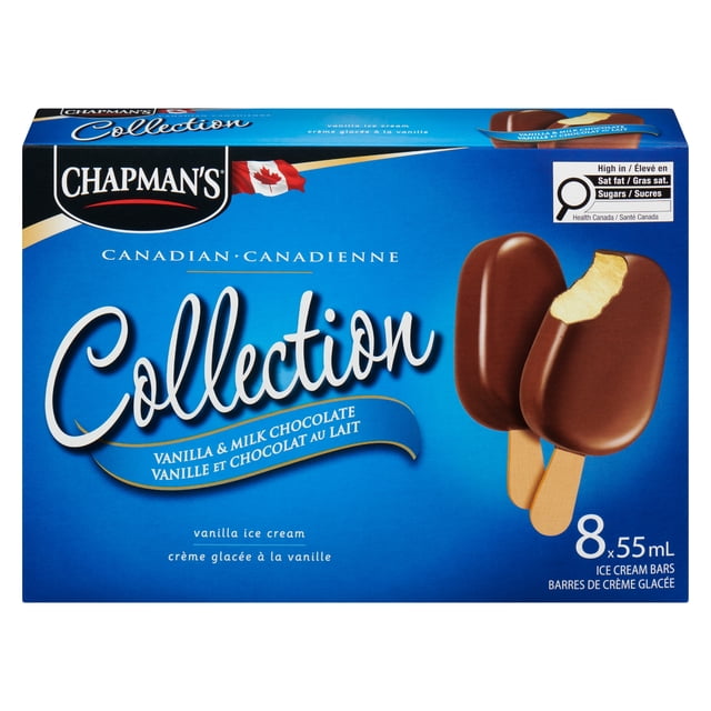 Chapman's Collection Canadienne Barres de Crème Glacée à la Vanille & au Chocolat au Lait dans une Boîte 8 x 55mL