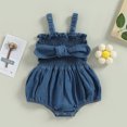 thumbnail image 2 of Gupgi Infant Girl Denim Romper Solid Color Bowknot Ruched Sleeveless Sling Bodysuits, 2 of 8