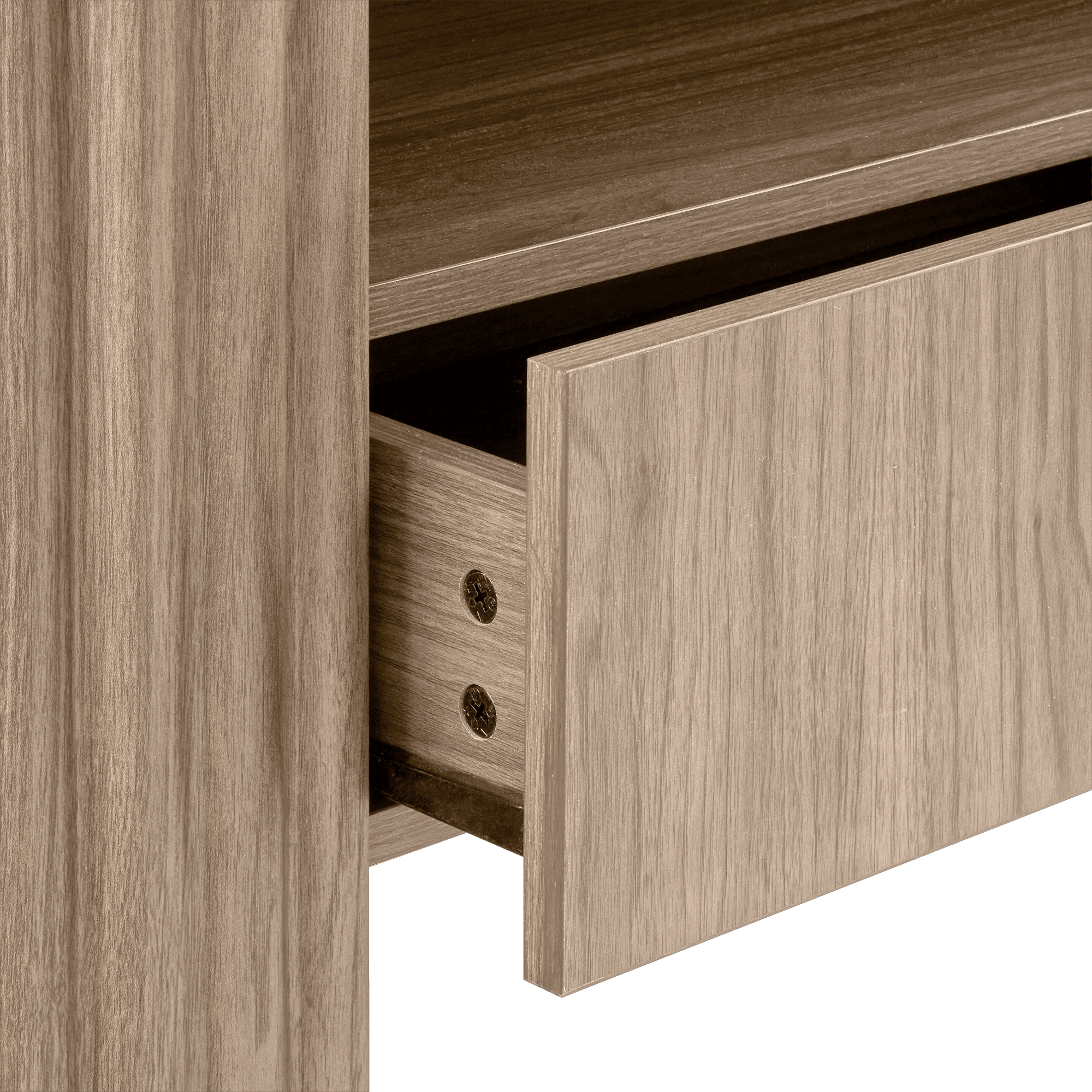 Bouclair Taupe Oak Wood Veneer Media Console TV Stand with Fluted Sides Drawer Living Room