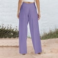 thumbnail image 5 of Yuyuzo Plus Size Pants for Women Cotton Linen Elastic High Waist Wide Leg Straight Loose Casual Solid Color Trousers, 5 of 5