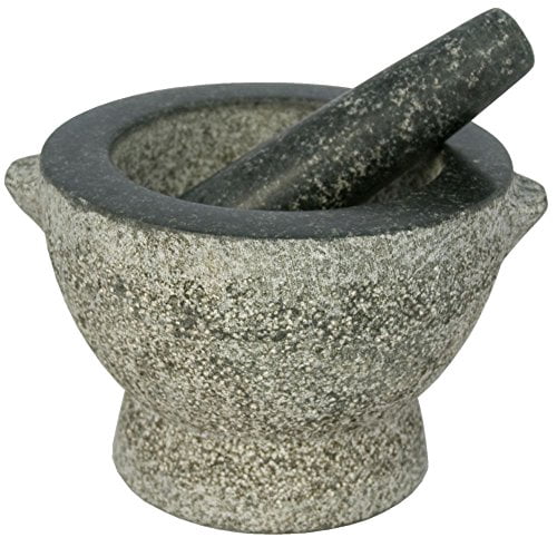 Libertyware Mortier et Pilon en Granit Pierre Capacité de 4 Tasses 8 Pouces Gris