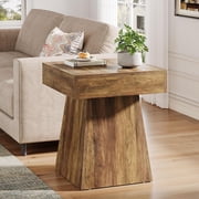 Tribesigns Square End Table with Wide Base, Small Side Table Nightstand Beside Bed, Next to Armchair, Brown