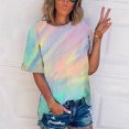 thumbnail image 2 of Pompotops T-shirt Imprimé pour Femme, Manches Courtes, Blouse à Col Rond, Hauts Décontractés, Liquidation, 2 of 5