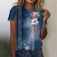 thumbnail image 2 of KIHOUT Nouveau Haut de Mode d'Été pour Femmes 2025, Haut Décontracté Rétro Imprimé à Col Rond à Manches Courtes pour Dames Bleu Marine 3TG, 2 of 5