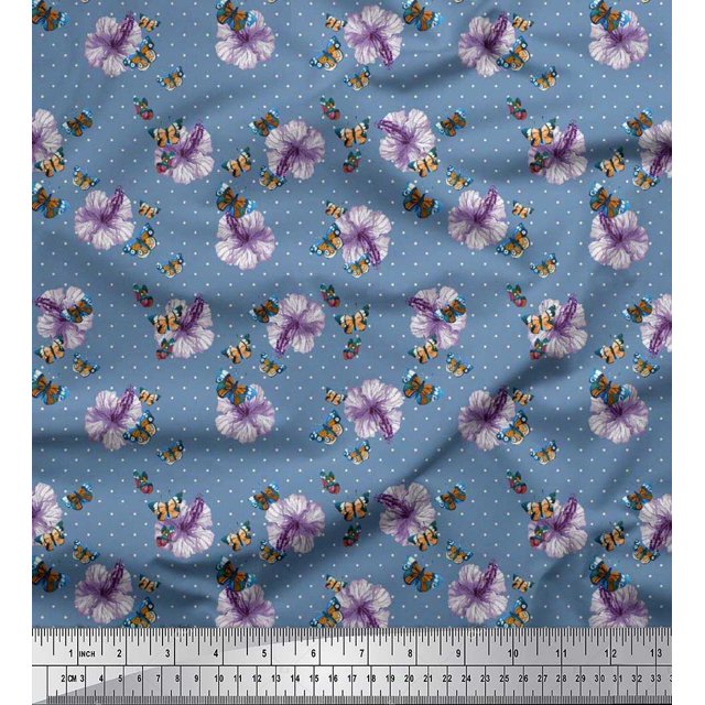 Soimoi Velvet Fabric Dot,Butterfly & Floral Print Fabric by Yard 58 Inch Wide
