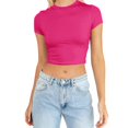 thumbnail image 1 of JIRNDf Hauts pour Femmes T-Shirts d'Été Tendance Mode Manches Courtes Mignon Court Basique Col Rond Coupe Ajustée Blouse pour Femmes Tunique Décontractée Hauts Rose Vif G, 1 of 5
