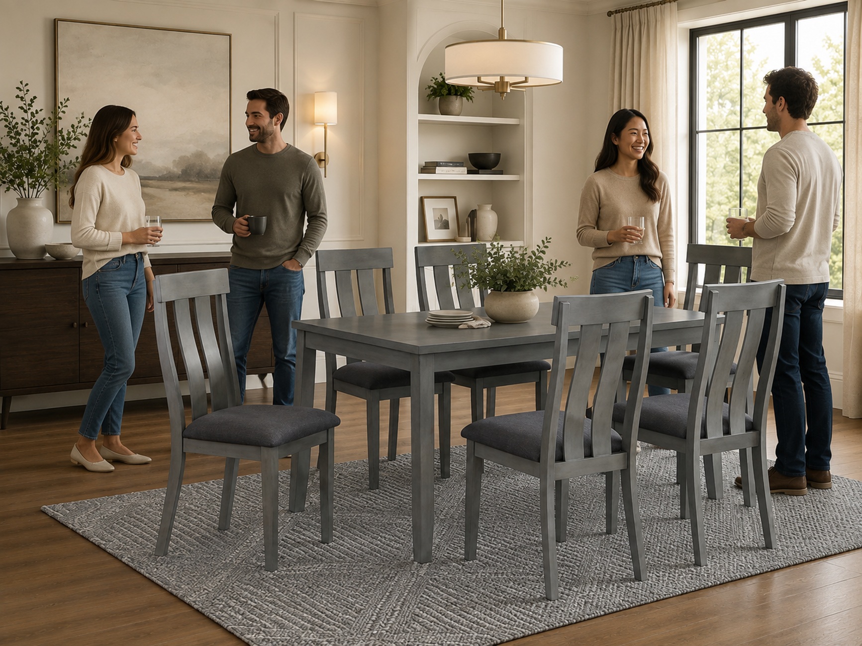 K-Living 7 Pcs Mira Solid Wood Dining Table Set (Table with 6 Chairs)