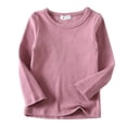thumbnail image 1 of T-shirts Filles Bébé Garçon Fille Col Rond Manches Longues Doux T-Shirts Unis Hauts Filles Rose Vif 3-4 Ans, 1 of 2