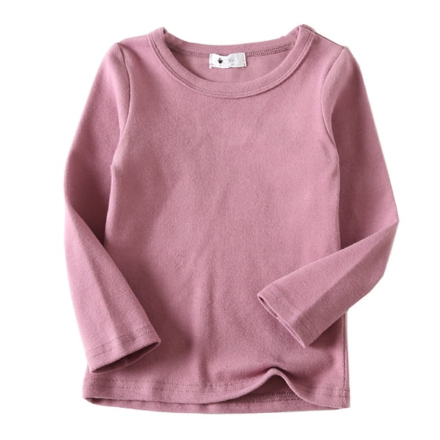 T-shirts Filles Bébé Garçon Fille Col Rond Manches Longues Doux T-Shirts Unis Hauts Filles Rose Vif 3-4 Ans