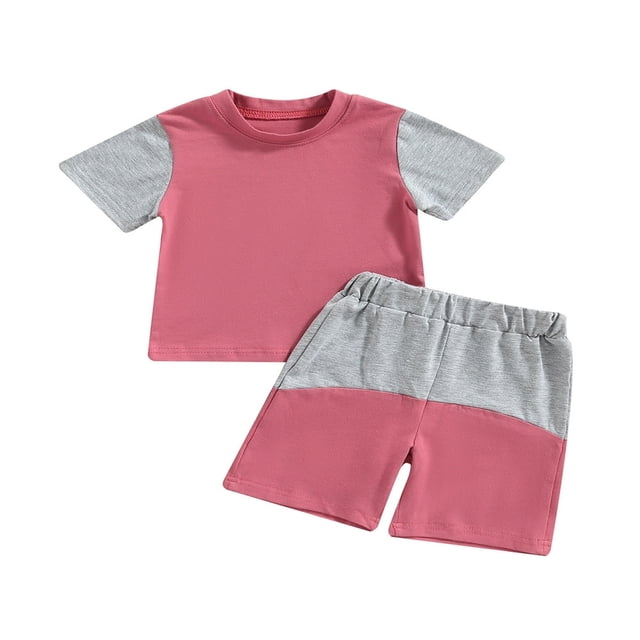 Childrens T-shirt and Shorts Set Fashion Color Stitching Short Sleeve Tops and Short Pants
