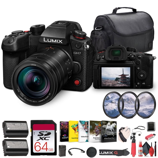 Panasonic Lumix GH7 Mirrorless Micro Four Thirds Camera with 12-60mm F/2.8-4 Lens (DC-GH7LK) + 64GB Card + More