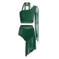 thumbnail image 3 of Runhomal Haut Court Deux Pièces pour Femme avec Strass Lyriques et Short Tenue de Danse Moderne Vert Foncé S, 3 of 5