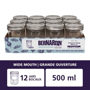 Bernardin Decorative Mason Jars, Wide Mouth, 500 mL, 12 Count