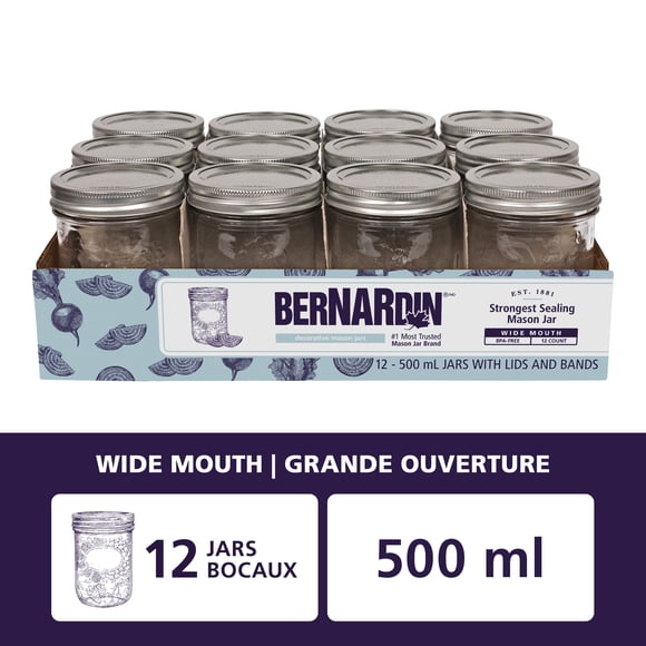 Bocaux décoratifs Bernardin à grande ouverture, 500 ml, 12 unités