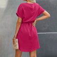 thumbnail image 3 of Offre à Durée Limitée Iumwxz Robe à Col Rond à Manches Courtes pour Femme Tunique à Ourlet Arrondi Robe Formelle avec Ceinture Robes Unies Longues Robes pour Femmes Robe Douce et Confortable pour Fête d'Anniversaire, 3 of 6