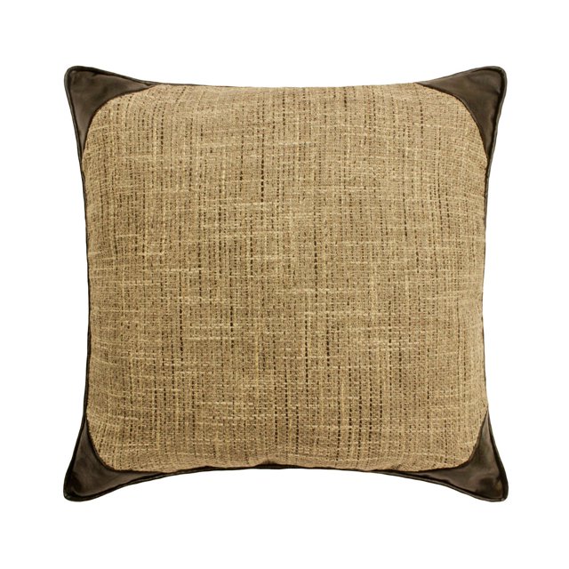 Decorative Brown 16"x16" (40x40 cm) Pillow Covers, Linen & Faux Leather Textured Fabric, Jute & Patchwork Throw Pillows For Sofa, Solid Pattern Modern Style - The George