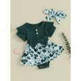thumbnail image 3 of EYIIYE Barboteuse à Manches Courtes pour Bébé Fille Festival Irlandais Nouveau-Né Robe Col Rond Imprimé Trèfle Patchwork Côtelé avec Bandeau Ensemble de Vêtements Décontractés Mignons pour Petites Filles, 3 of 9