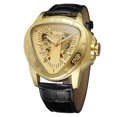 thumbnail image 1 of WINNER Winner Men's Automatic Mechanical Watch with Triangular Cut-Out Design, Gold Case & Dial, Leather Strap, Elegant Packaging, 1 of 7