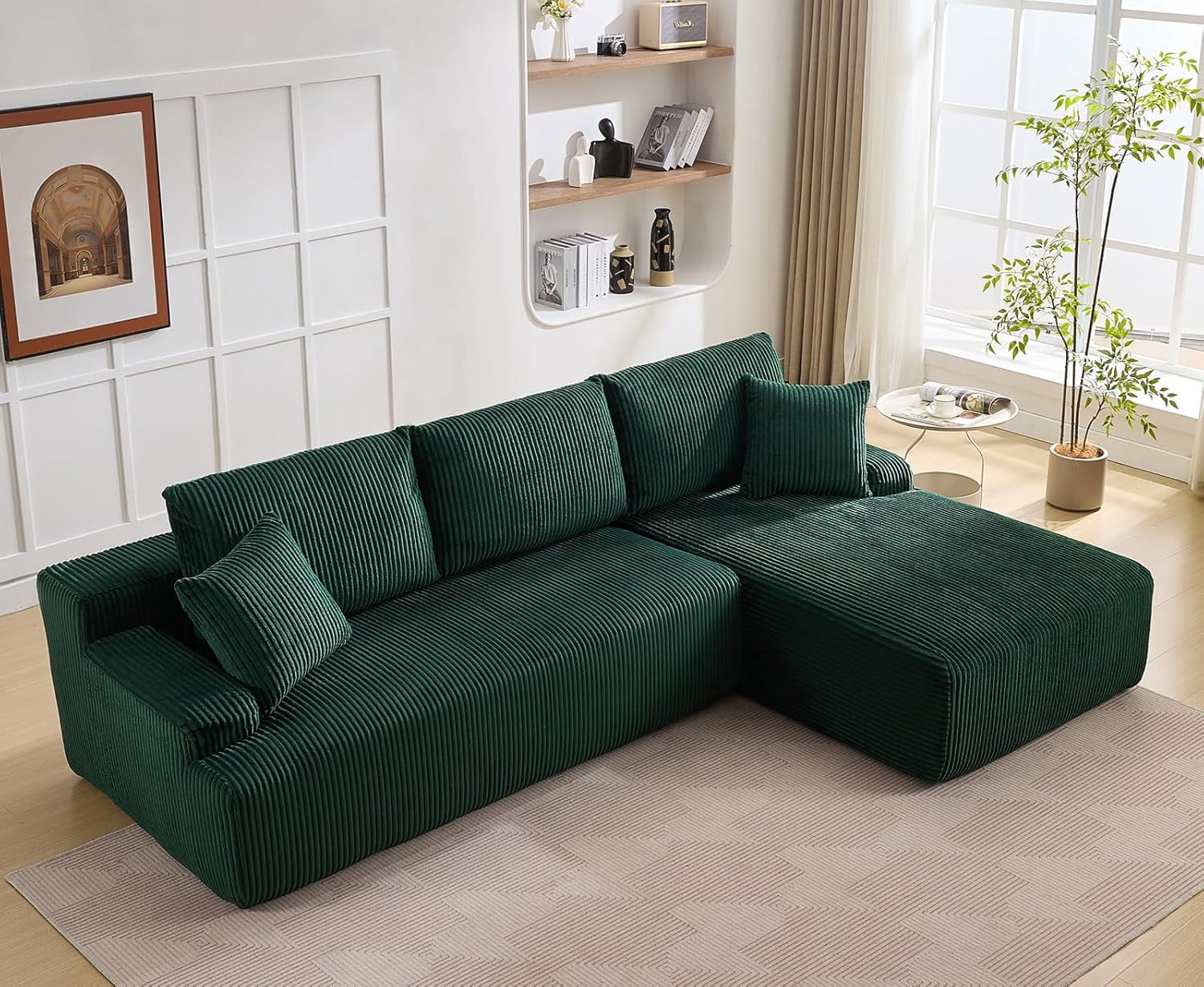 96" Modular Sectional Sofa Couches l-Shape Couch 3 Seat Modular Sofa Memory Foam Sectional Couches for Living Room, Cloud Couch with Oversized Chaise (Green, Right Facing Chaise)