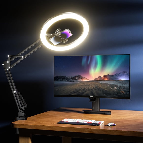 UBeesize 12’’ Ring Light with Overhead Phone Mount, LED Selfie Light with Stand and Phone Holder for iPhone and Laptop, Desk Light for Video Recording, Zoom Meeting, Li