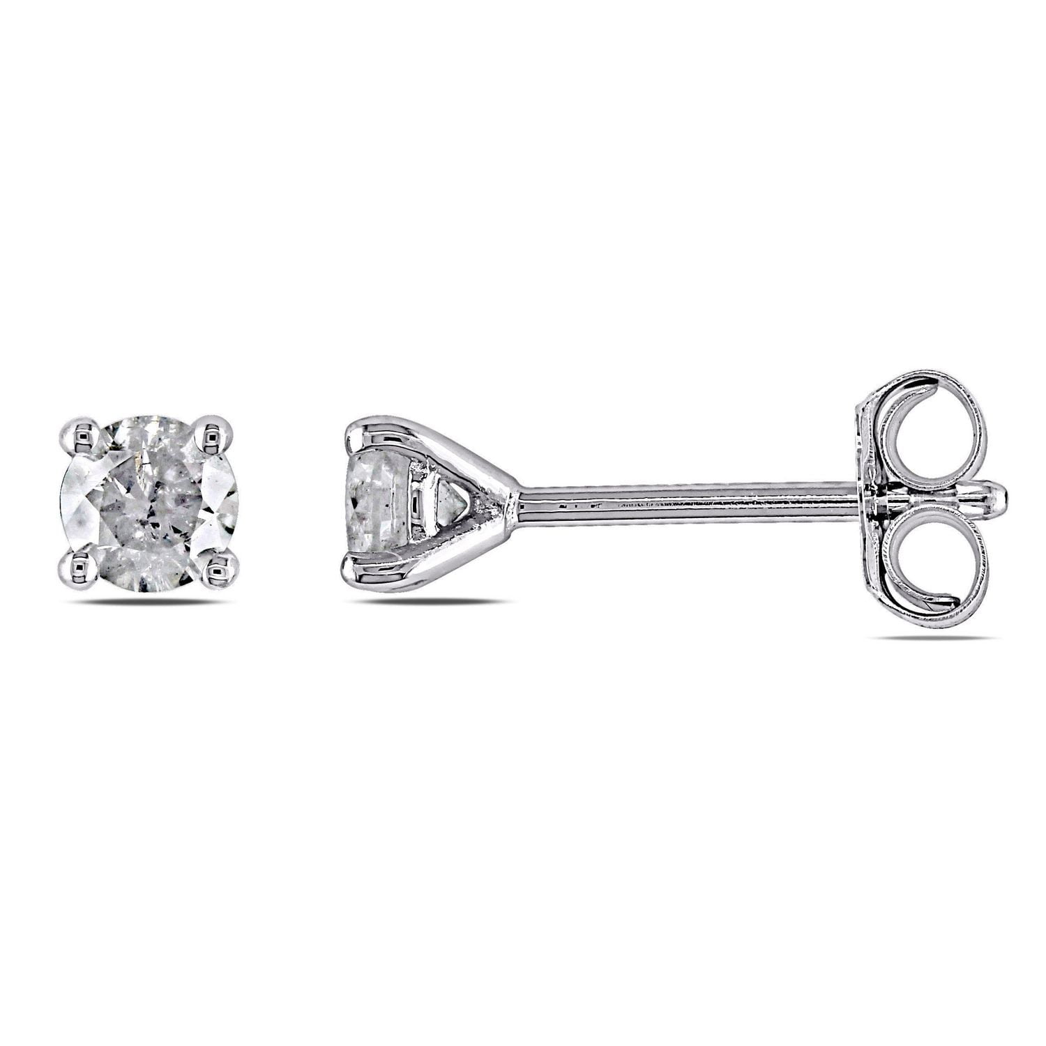 Boutons d'oreilles solitaires Miabella avec diamants 0,33 ct poids total en or blanc 14 k