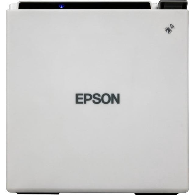 Epson TM-M30 Imprimante Thermique Directe au design compact et monochrome. Cette Imprimante de Reçus de Bureau Présente un Extérieur Blanc Élégant avec le logo Epson Centré à l'Avant. Elle Prend en Charge la Connectivité Bluetooth, Ethernet et Wi-Fi, la Rendant Idéale pour les Systèmes de Point de Vente pour Tablettes dans les Environnements de Vente au Détail et d'Hôtellerie. l'Imprimante Est Conçue pour un Jumelage Facile avec des Appareils Compatibles NFC et Offre des Capacités Avancées d'Impression de Graphiques et de Codes-Barres
