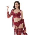 thumbnail image 3 of Women Push Up Embroidery Bras Set Lace Lingerie Bra Panties Garter Stocking 7PCS, 3 of 5