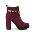 thumbnail image 3 of BLISSFUL STEP Women's Platform Chain Block High Heel Ankle Boots Burgundy 7, 3 of 7