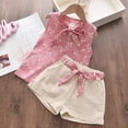 thumbnail image 5 of Little Girls Outfits Set Sleeveless Bow Tie Floral Pattern Top Solid Color Pocketed Shorts With Belt Summer Kids Clothing Vêtements Pour Filles Size 6T, 5 of 5