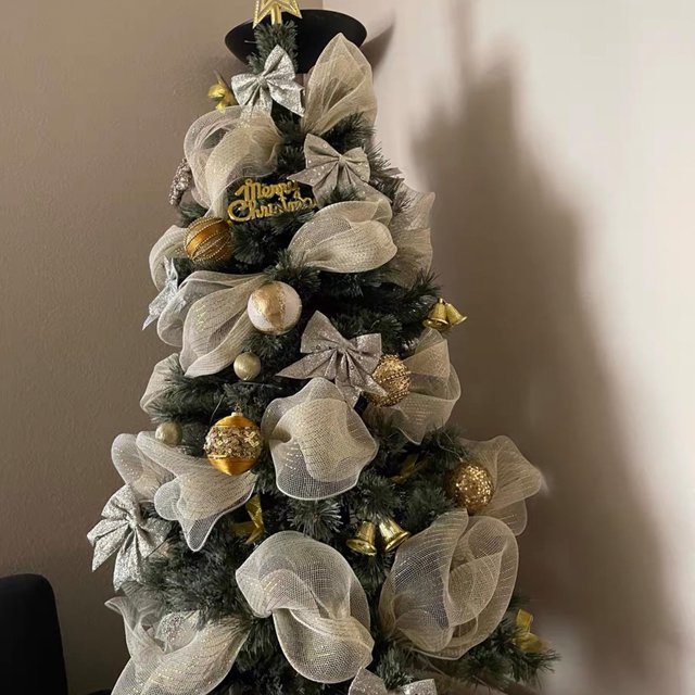 Meitianfacai New Christmas Tree Decoration Mesh Ribbon Christmas Decorations Hangings Silk Mesh, Gold