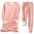 thumbnail image 1 of Ensemble de Survêtement en Molleton pour Femmes 2 Pcs Tenue d'Hiver Chaude Doublée Sherpa Ensemble de Chandail à Col Ras du Cou et Pantalon de Survêtement, 1 of 3