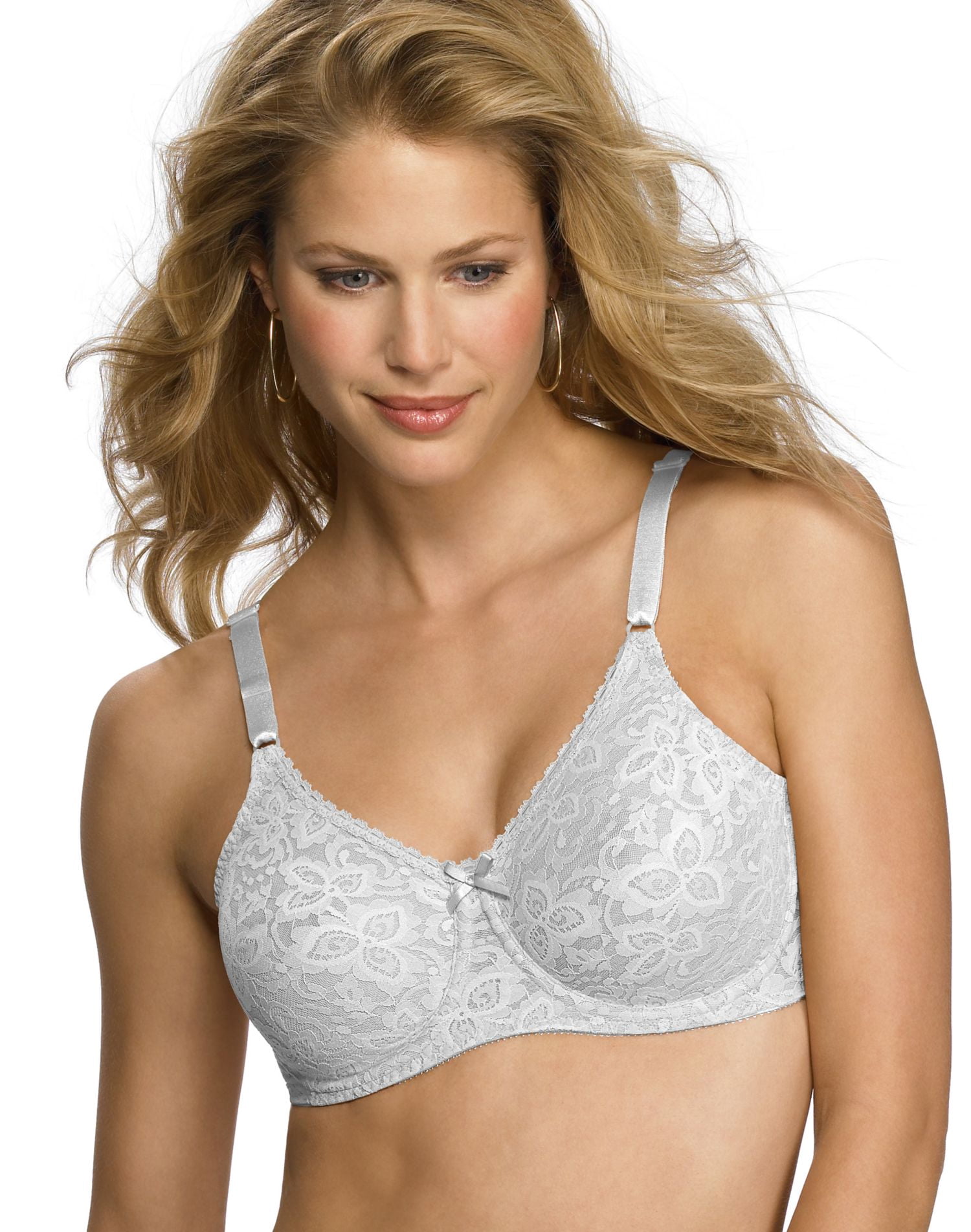 Bali 3432 Lace Smooth Seamless Underwire Bra Size 34D, White