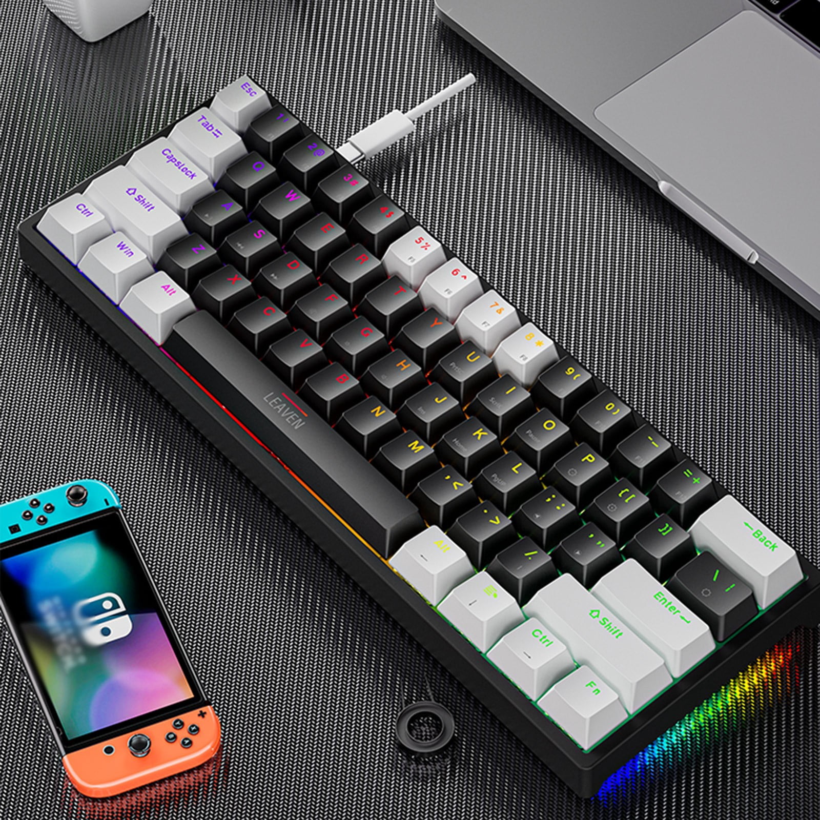 LSLJS Wired 60% Mechanical Gaming Keyboard RGB Backlit Compact 61 Keys Keyboard with Blue Switches for Windows PC, Mechanical Keyboard