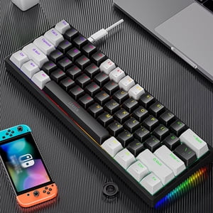LSLJS Fils 60% Clavier de jeu mécanique RGB Compact rétroéclairé 61 Clés clavier avec commutateurs bleus pour Windows PC, Clavier mécanique