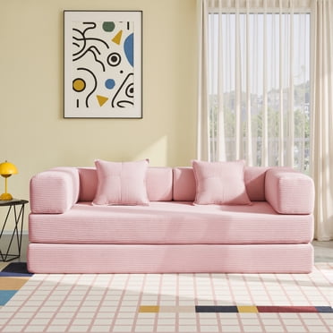 YINIX 81.6" Convertible Sofa Bed with 2 Pillows, Foldable Sofa Couch for Living Room and Small Spaces, Pink