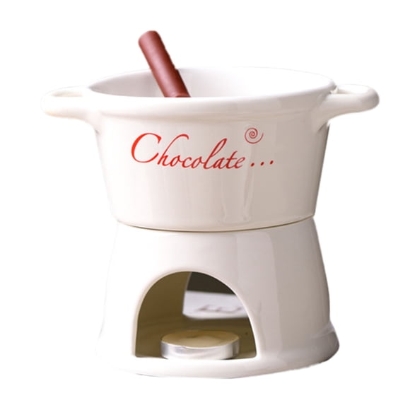 Fondue Cup Chocolate Melting Mug Warmer with Fork Ceramic Fondue Pot for Cheese Caramel and Chocolate Cooking Utensils