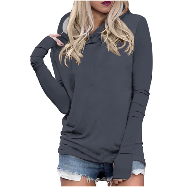 Timegard Womens Hoodies Plus Size Long Sleeve Thumb Hole Pullover Fall Casual Solid Color Comfy Tops