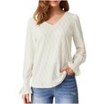 thumbnail image 2 of RXIRUCGD Blouse de Base à Col Rond à Manches Longues Unie pour Femme, Mode d'Automne, Blanc, Taille : L, 2 of 6